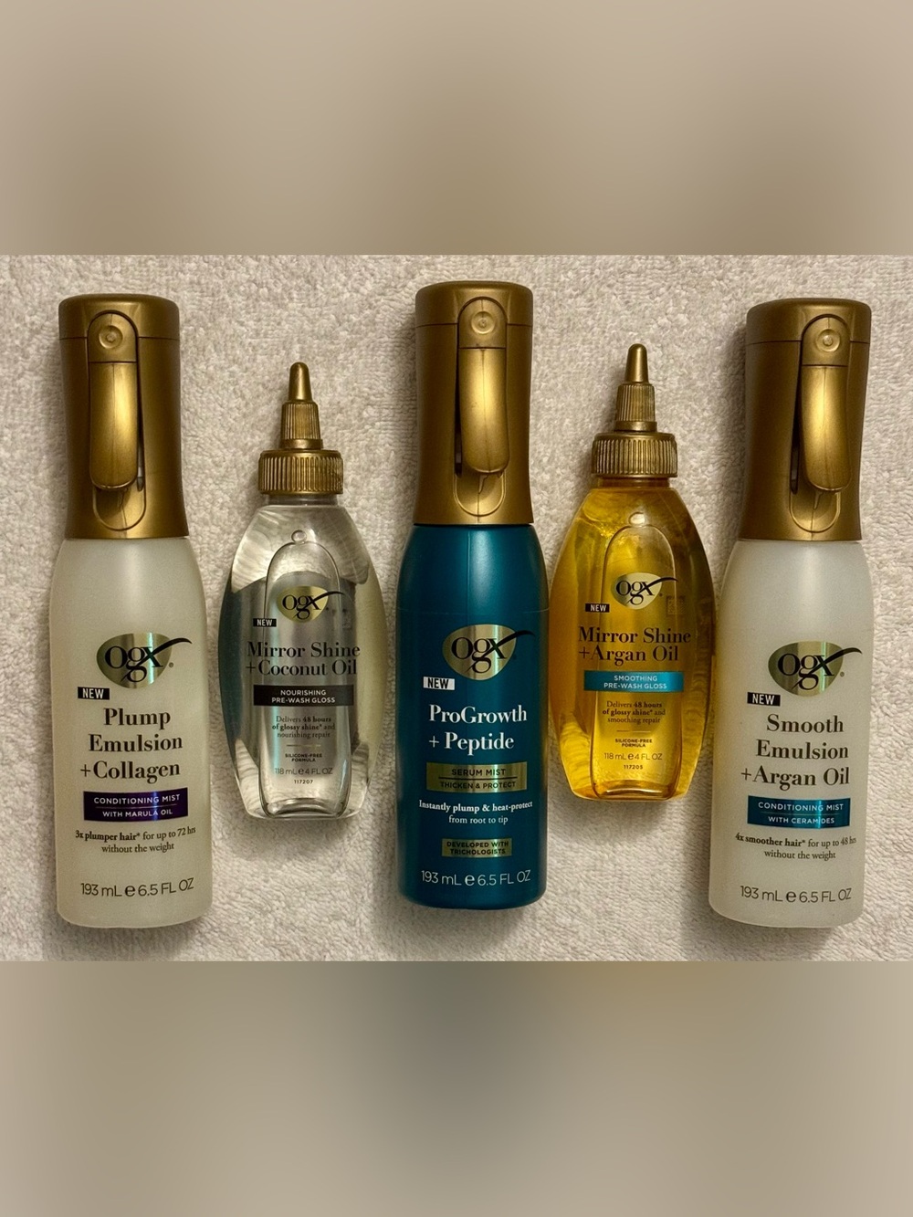 OGX ProGrowth + Peptide, Smooth Emulsion Collagen + Argan, Mirror Shine Bundle